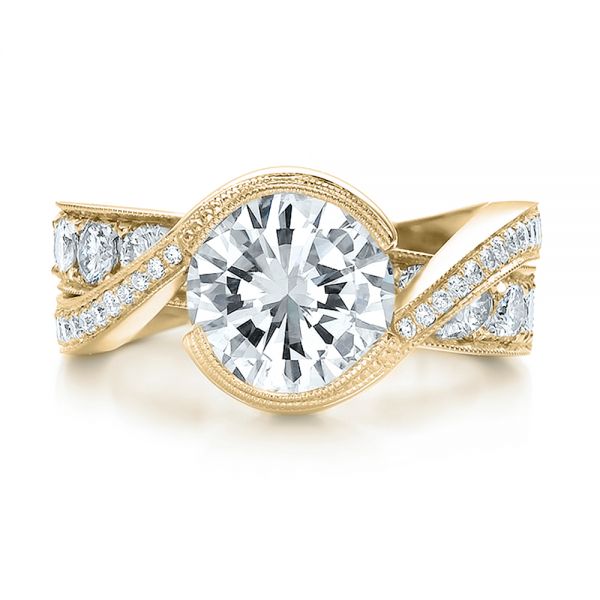 18k Yellow Gold 18k Yellow Gold Custom Interlocking Diamond Engagement Ring - Top View -  100615