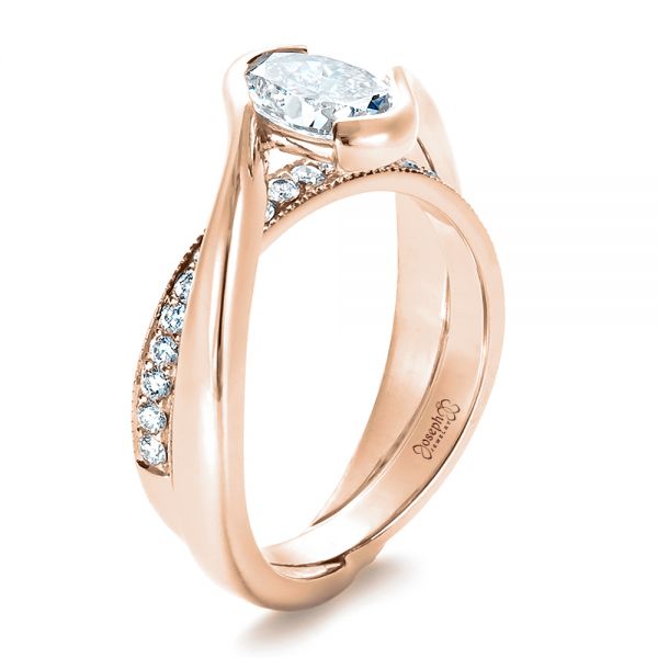 18k Rose Gold 18k Rose Gold Custom Interlocking Engagement Ring - Three-Quarter View -  1437