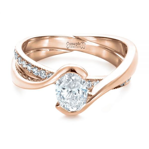 14k Rose Gold 14k Rose Gold Custom Interlocking Engagement Ring - Flat View -  1437