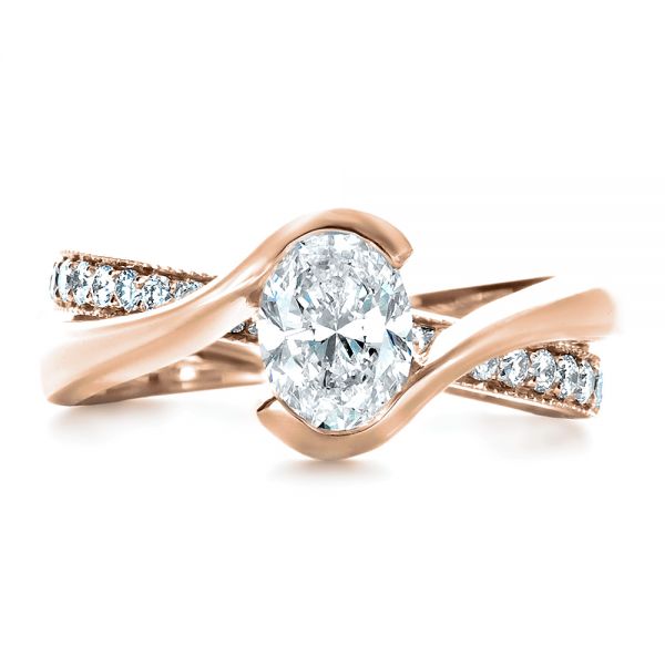 18k Rose Gold 18k Rose Gold Custom Interlocking Engagement Ring - Top View -  1437