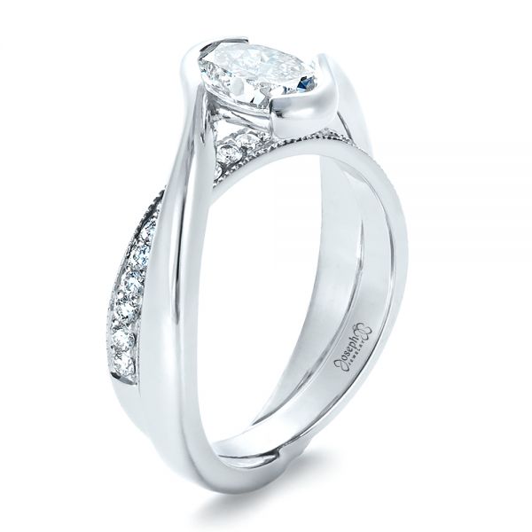 18k White Gold 18k White Gold Custom Interlocking Engagement Ring - Three-Quarter View -  1437