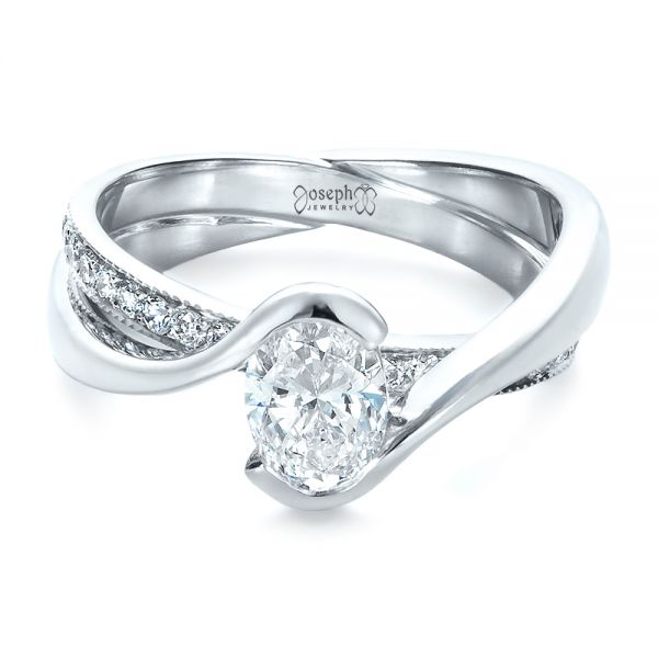 14k White Gold Custom Interlocking Engagement Ring - Flat View -  1437