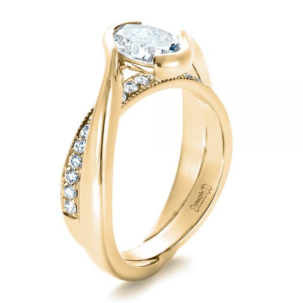 18k Yellow Gold 18k Yellow Gold Custom Interlocking Engagement Ring - Three-Quarter View -  1437