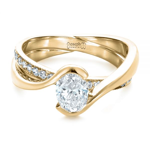 18k Yellow Gold 18k Yellow Gold Custom Interlocking Engagement Ring - Flat View -  1437