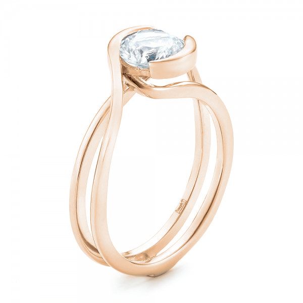 14k Rose Gold 14k Rose Gold Custom Interlocking Solitaire Engagement Ring - Three-Quarter View -  102244