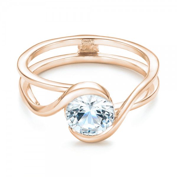 14k Rose Gold 14k Rose Gold Custom Interlocking Solitaire Engagement Ring - Flat View - 102244