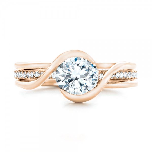 14k Rose Gold 14k Rose Gold Custom Interlocking Solitaire Engagement Ring - Top View -  102244