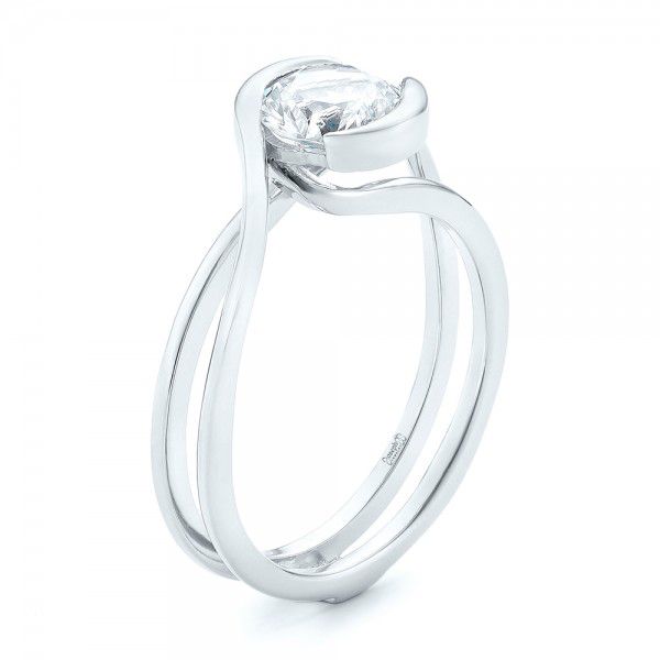  Platinum Custom Interlocking Solitaire Engagement Ring - Three-Quarter View -  102244