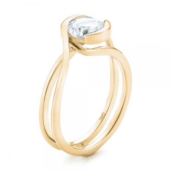 14k Yellow Gold 14k Yellow Gold Custom Interlocking Solitaire Engagement Ring - Three-Quarter View - 102244