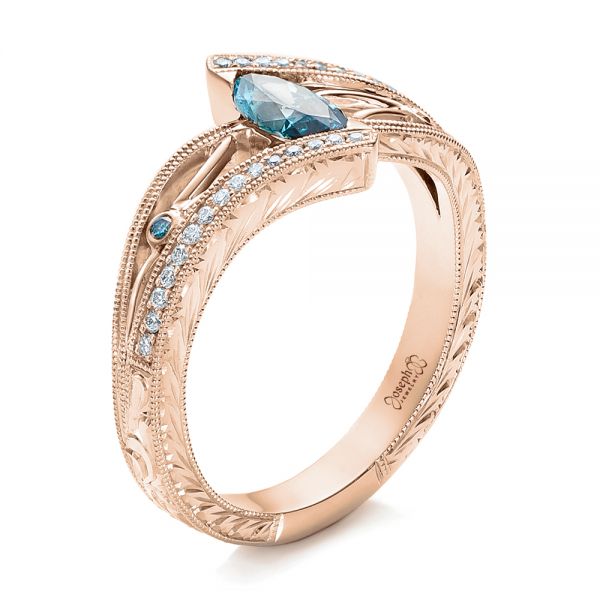 18k Rose Gold 18k Rose Gold Custom Irradiated Blue Diamond Engagement Ring - Three-Quarter View -  102161