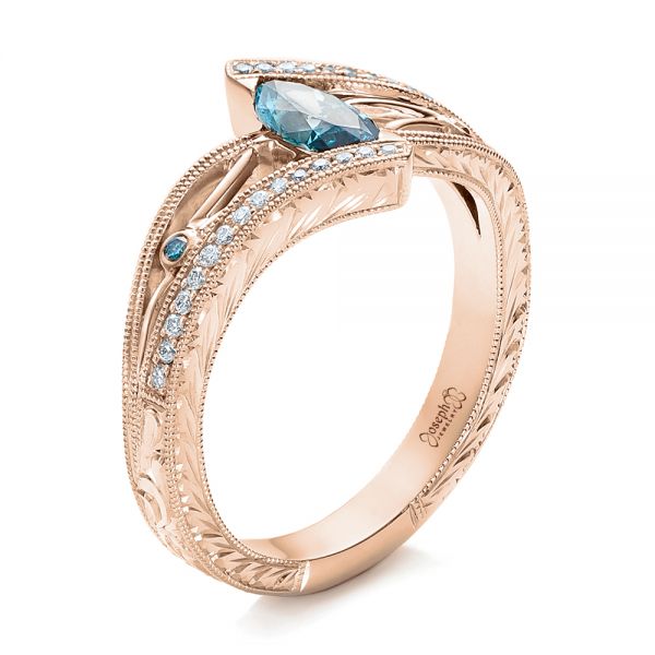 14k Rose Gold 14k Rose Gold Custom Irradiated Blue Diamond Engagement Ring - Three-Quarter View - 102161