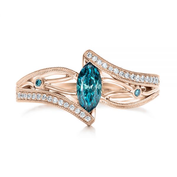 14k Rose Gold 14k Rose Gold Custom Irradiated Blue Diamond Engagement Ring - Top View - 102161