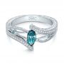 14k White Gold Custom Irradiated Blue Diamond Engagement Ring - Flat View -  102161 - Thumbnail