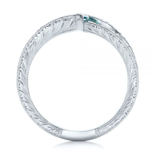 14k White Gold Custom Irradiated Blue Diamond Engagement Ring - Front View -  102161
