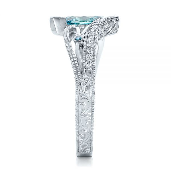 14k White Gold Custom Irradiated Blue Diamond Engagement Ring - Side View -  102161