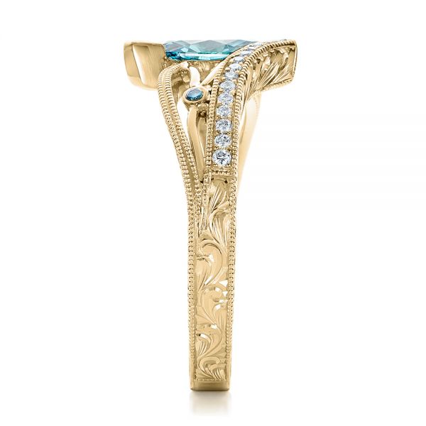 18k Yellow Gold 18k Yellow Gold Custom Irradiated Blue Diamond Engagement Ring - Side View - 102161