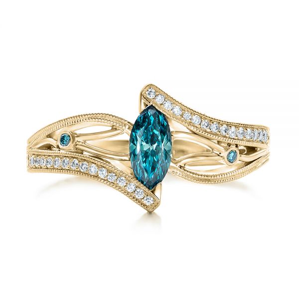 14k Yellow Gold 14k Yellow Gold Custom Irradiated Blue Diamond Engagement Ring - Top View -  102161