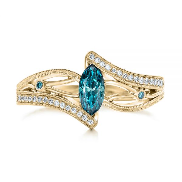 18k Yellow Gold 18k Yellow Gold Custom Irradiated Blue Diamond Engagement Ring - Top View - 102161