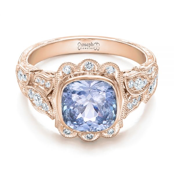 18k Rose Gold 18k Rose Gold Custom Light Blue Sapphire And Diamond Engagement Ring - Flat View -  102135