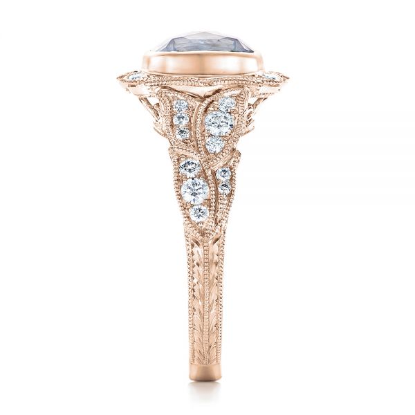 18k Rose Gold 18k Rose Gold Custom Light Blue Sapphire And Diamond Engagement Ring - Side View -  102135