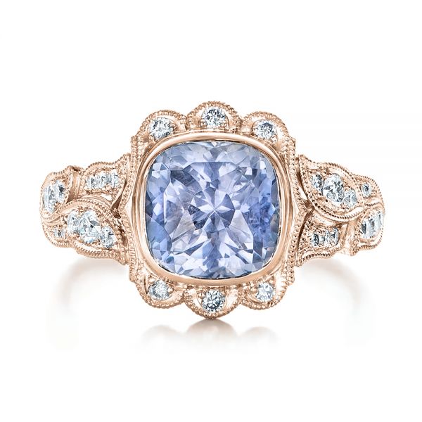 18k Rose Gold 18k Rose Gold Custom Light Blue Sapphire And Diamond Engagement Ring - Top View -  102135