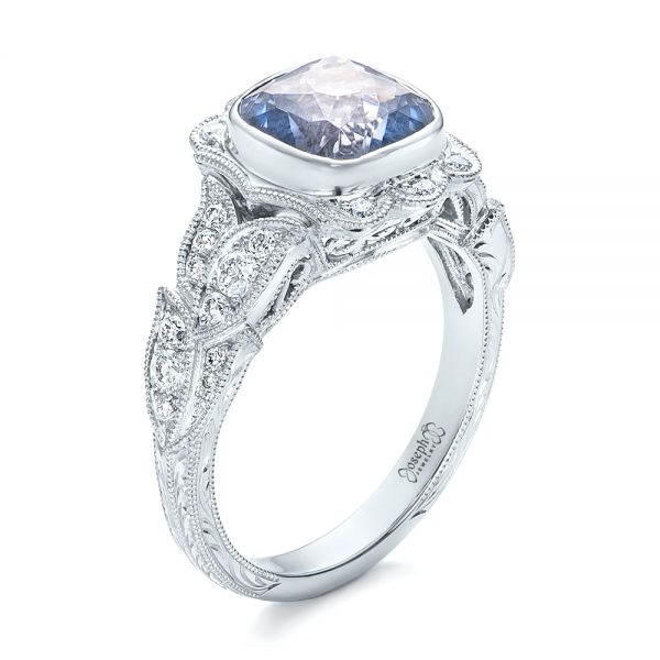 Custom Light Blue Sapphire and Diamond Engagement Ring - Image