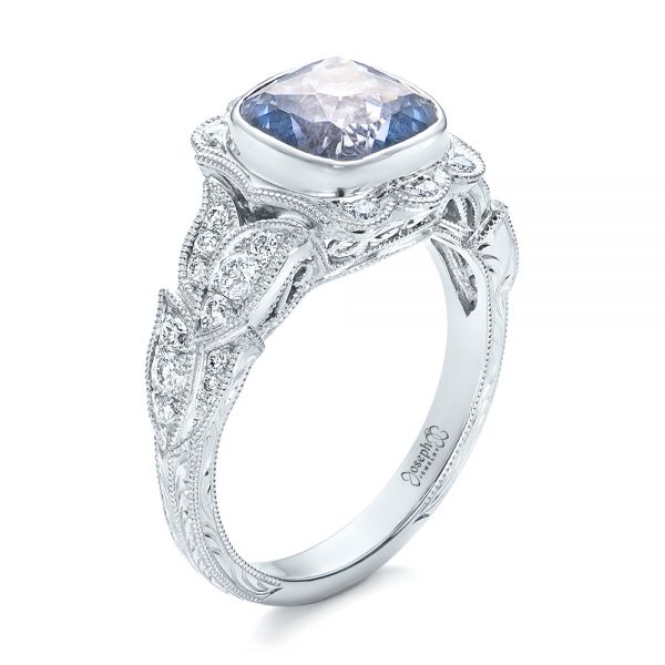 14k White Gold 14k White Gold Custom Light Blue Sapphire And Diamond Engagement Ring - Three-Quarter View -  102135