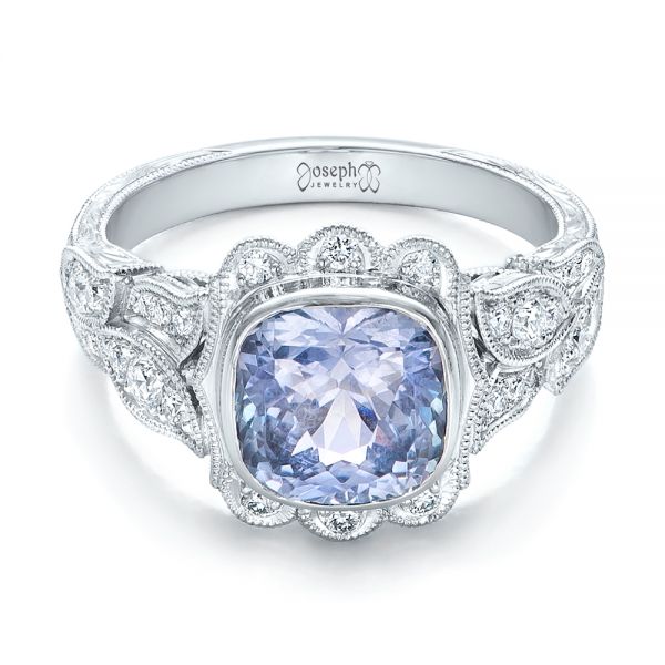 18k White Gold 18k White Gold Custom Light Blue Sapphire And Diamond Engagement Ring - Flat View -  102135