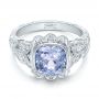14k White Gold 14k White Gold Custom Light Blue Sapphire And Diamond Engagement Ring - Flat View -  102135 - Thumbnail