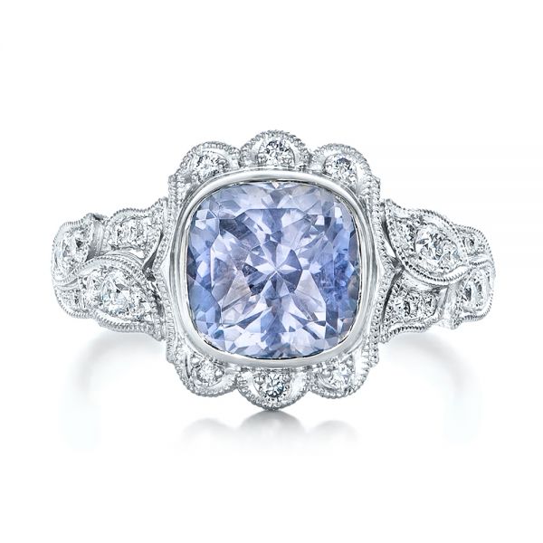 18k White Gold 18k White Gold Custom Light Blue Sapphire And Diamond Engagement Ring - Top View -  102135