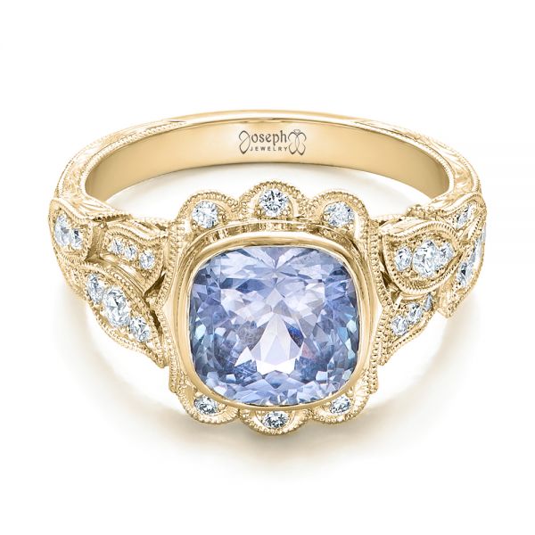 18k Yellow Gold 18k Yellow Gold Custom Light Blue Sapphire And Diamond Engagement Ring - Flat View -  102135