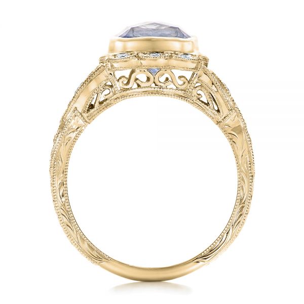 18k Yellow Gold 18k Yellow Gold Custom Light Blue Sapphire And Diamond Engagement Ring - Front View -  102135