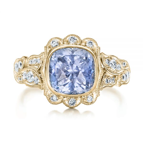 18k Yellow Gold 18k Yellow Gold Custom Light Blue Sapphire And Diamond Engagement Ring - Top View -  102135