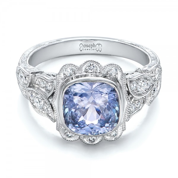 Custom Light Blue Sapphire And Diamond Engagement Ring 102135