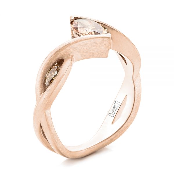 18k Rose Gold 18k Rose Gold Custom Marquise Cognac Brown Diamond Engagement Ring - Three-Quarter View - 101231