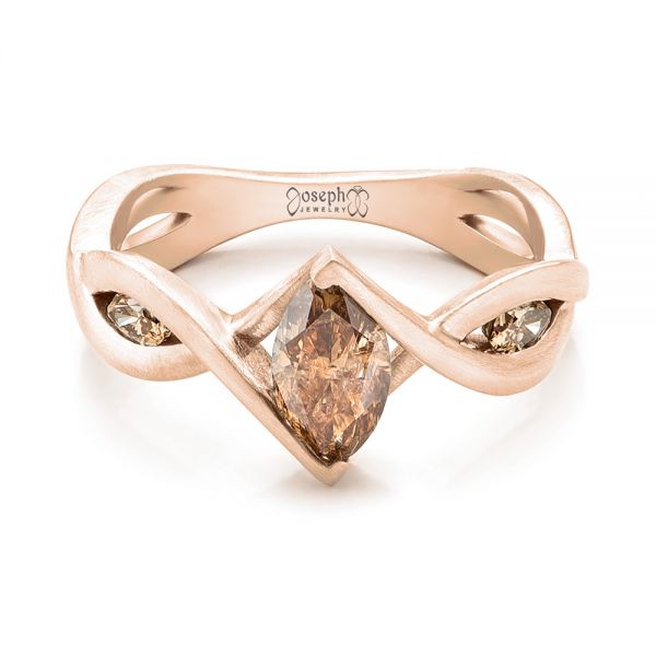 18k Rose Gold 18k Rose Gold Custom Marquise Cognac Brown Diamond Engagement Ring - Flat View -  101231