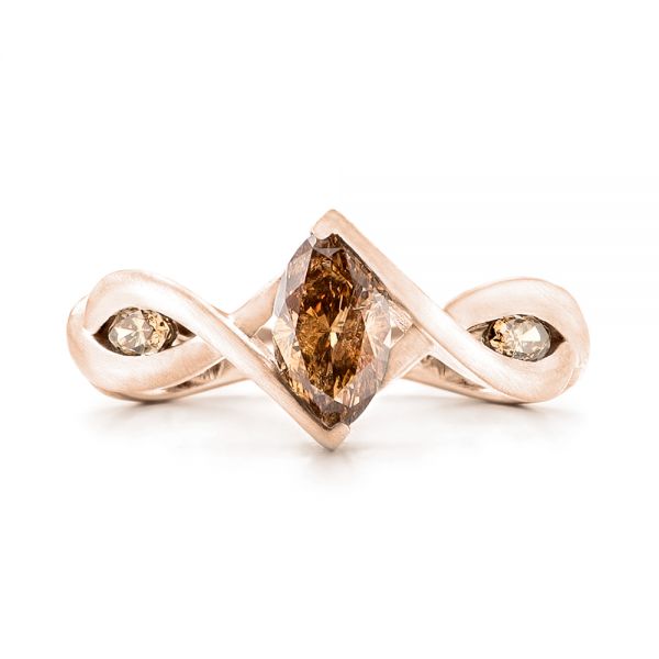18k Rose Gold 18k Rose Gold Custom Marquise Cognac Brown Diamond Engagement Ring - Top View -  101231