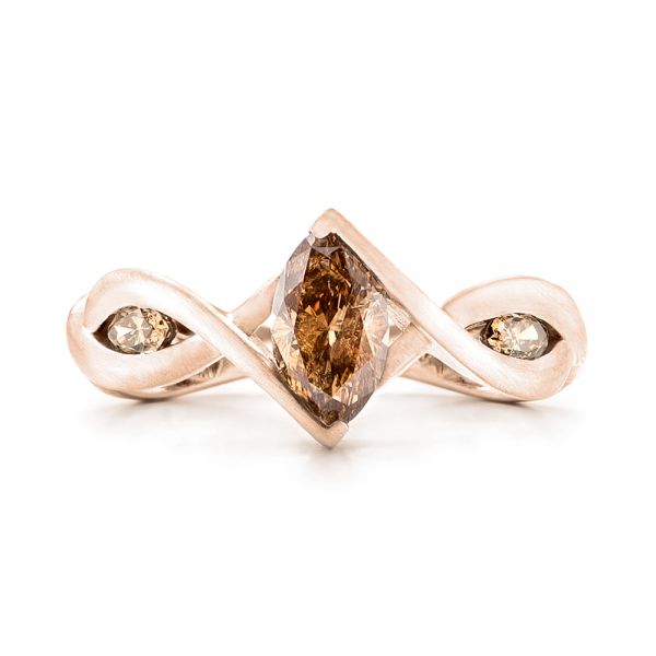 18k Rose Gold 18k Rose Gold Custom Marquise Cognac Brown Diamond Engagement Ring - Top View - 101231