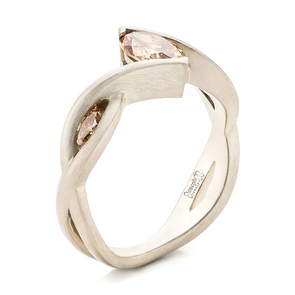 14k White Gold Custom Marquise Cognac Brown Diamond Engagement Ring - Three-Quarter View -  101231