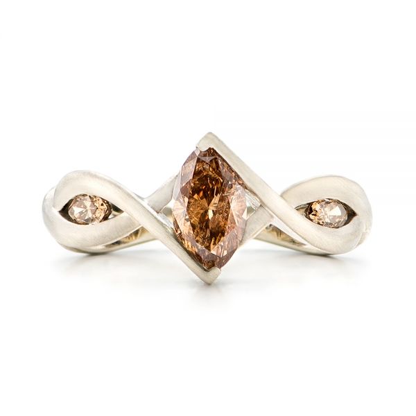  Platinum Platinum Custom Marquise Cognac Brown Diamond Engagement Ring - Top View -  101231