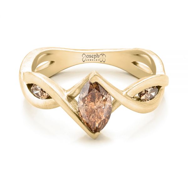 18k Yellow Gold 18k Yellow Gold Custom Marquise Cognac Brown Diamond Engagement Ring - Flat View - 101231