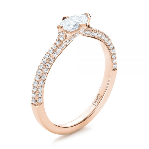 18k Rose Gold 18k Rose Gold Custom Marquise Diamond Engagement Ring - Three-Quarter View -  100573