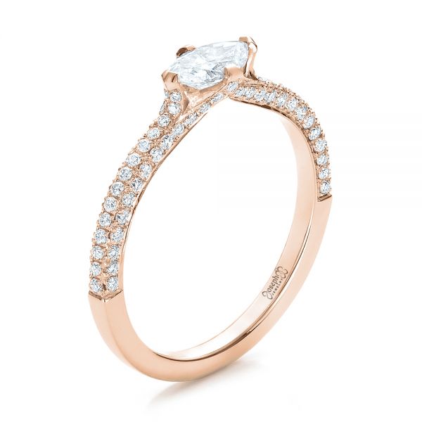 18k Rose Gold 18k Rose Gold Custom Marquise Diamond Engagement Ring - Three-Quarter View - 100573