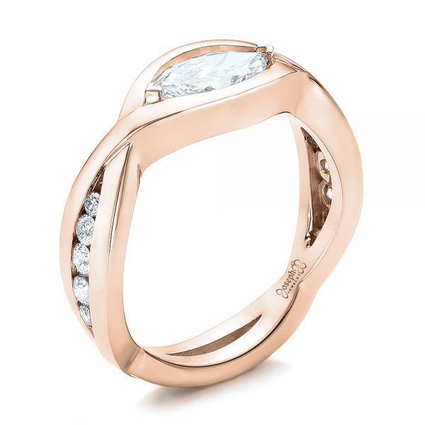 18k Rose Gold 18k Rose Gold Custom Marquise Diamond Engagement Ring - Three-Quarter View -  100824