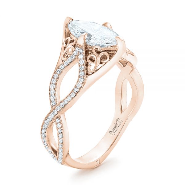 18k Rose Gold 18k Rose Gold Custom Marquise Diamond Engagement Ring - Three-Quarter View -  102731