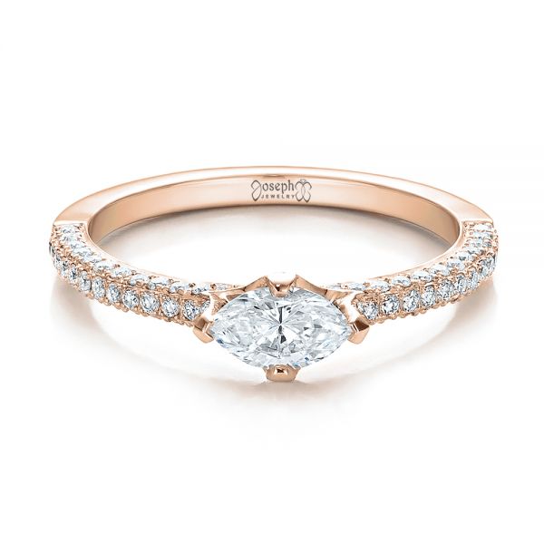 18k Rose Gold 18k Rose Gold Custom Marquise Diamond Engagement Ring - Flat View -  100573