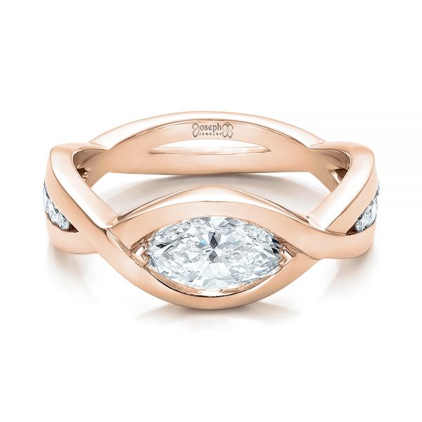 18k Rose Gold 18k Rose Gold Custom Marquise Diamond Engagement Ring - Flat View -  100824