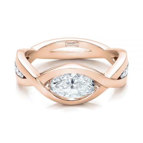 18k Rose Gold 18k Rose Gold Custom Marquise Diamond Engagement Ring - Flat View - 100824
