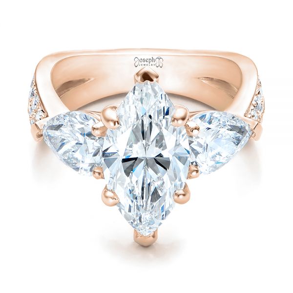 18k Rose Gold 18k Rose Gold Custom Marquise Diamond Engagement Ring - Flat View -  101227