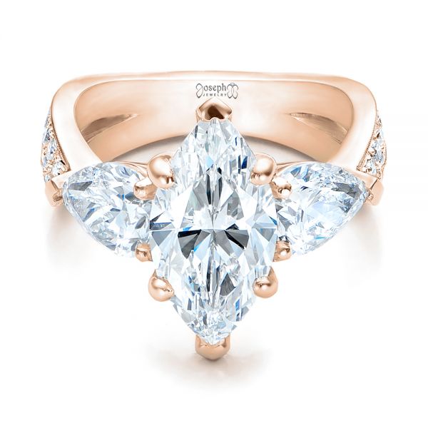 18k Rose Gold 18k Rose Gold Custom Marquise Diamond Engagement Ring - Flat View - 101227